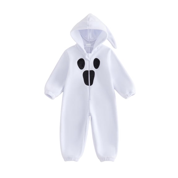 Cjfdfy Toddler Baby Halloween Ghost Costume Jumpsuit Fashion Long Sleeve Halloween Zip Up Hooded Romper Cute Spooky Jumpsuit With Hood Baby Ghost Style Jumpsuit for Boys Girls 6m-5t