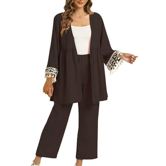 Sets for Women Clothing 2 Piece Plus Size Cardigan Pants Outfits Casual Solid Color Loungewear Fashion Lounge Fall Suits (Black L)