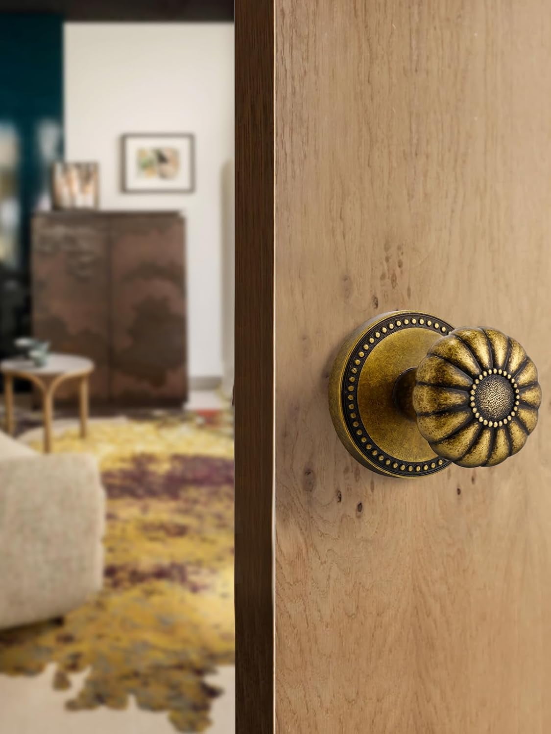 Antique Brass Door Knob Dummy Door Knobs Interior Dummy Door Handle Single Sided Decorative,Zinc Alloy 2 Pack