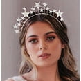 thumbnail image 6 of Star Halo Crown Crystal Goddess Headband Alloy Rhinestones Pearl s Bridal Wedding Tiara Headpiece Hair Accessories for Women Engagement Costume Cosplay Party Prom, 6 of 9