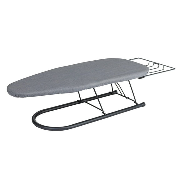 Household Essentials Tabletop Ironing Board, High-Quality Compact Ironing Board with Iron Rest, Includes Door Hang, Perfect for Dorms and Small Spaces, Black with Grey Cover