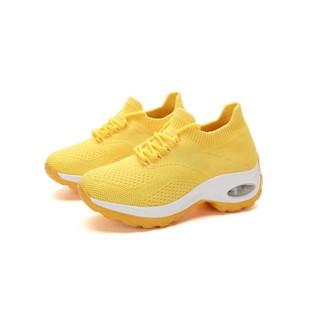 

Gomelly Womens Sneakers Non-Slip Casual Walking Shoes Air Cushion Sock Sneaker Fashion Trainers Ladies Women Comfort Shoe Yellow 7.5