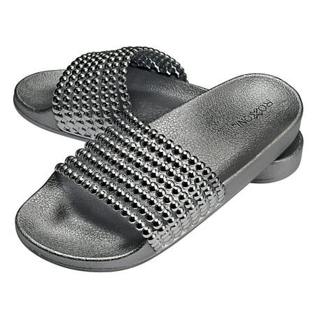 

Roxoni Women s Flat Slide Sandals with Pearl Detail Strap Indoor/Outdoor -sizes 6 to 11 -style #3102