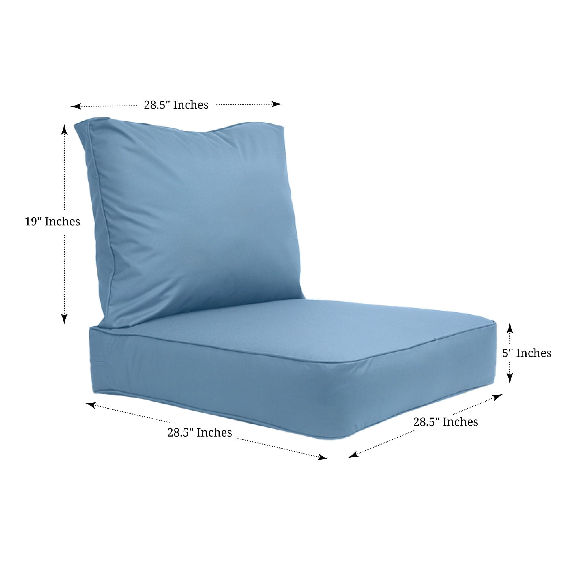 Covers & All Outdoor Seat Cushion Set (Seat + Back) for Patio Furniture, Pack of 2, Water Repellant Replacement Chair Cushions (Sky Blue, 28.5"x28.5"x5" Seat & 28.5"x19" Back)