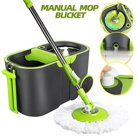 Meigar 360 Spin Mop Bucket with Wringer On Wheels Floor Cleaning System Deluxe Stainless Steel Dry Basket & Telescopic Handle Pole Easy Wring with Reusable Mop Heads for