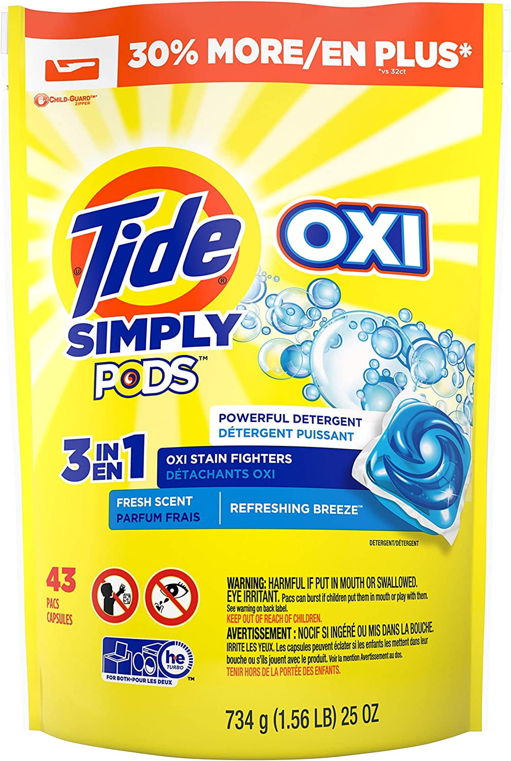 Tide Simply PODS +Oxi Liquid Laundry Detergent Pacs, Refreshing Breeze