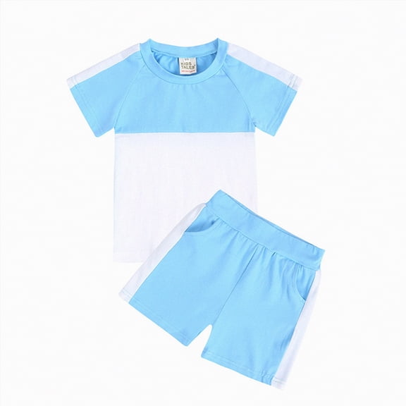 TOWED22 Infant Toddler Boy Summer Outfit Set Short Sleeve Print Tee Shorts Play Clothes 12 Months-4T Blue,5-6 Y