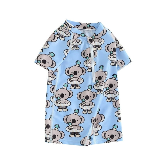 Bagilaanoe Toddler Baby Girl Boys One-Piece Swimsuit Print Short Sleeve Zipper Rashguard Swimwear 6M 9M 12M 18M 24M 3T Kids Summer Bathing Suit