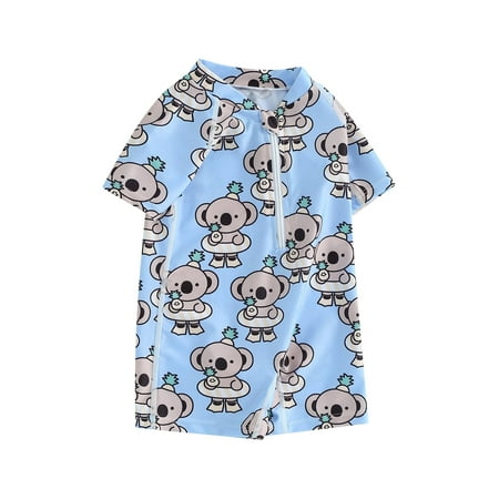 

Licupiee Toddler Girls Boys Rash Guard Swimsuit Rompers Zipper Short Sleeve Penguin Print Kids Bathing Suit Baby Swimwear
