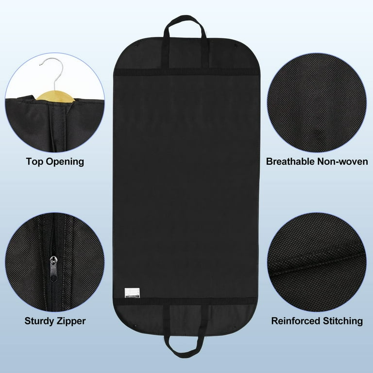 2 Pack 47" Garment Bags For Travel And Hanging Clothes Storage, Suit Covers With Handles Breathable Foldover Suit Bags For Traveling Clothes Protector For Gowns Dresses Sweaters, Black