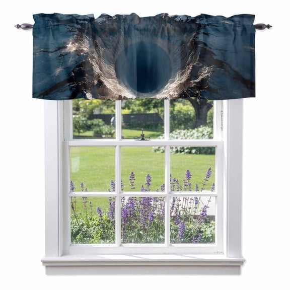 Nature Meteorite Crater Window Valance for Kitchen, Modern Aerial View Blue Earth Surface Rod Pocket Short Curtains for Bathroom Bedroom Small Window, Light Filtering Decorative Valances, 42x12 Inch