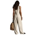 thumbnail image 4 of LEKODE Women Jumpsuit Linen Cotton Jumpsuits Loose Overalls Button Down Jumpsuits with Pockets Y2k Baggy Jumpsuit Travel Jumpsuits for Women Ruched Rompers Summer Outfits for Women Beige L, 4 of 7