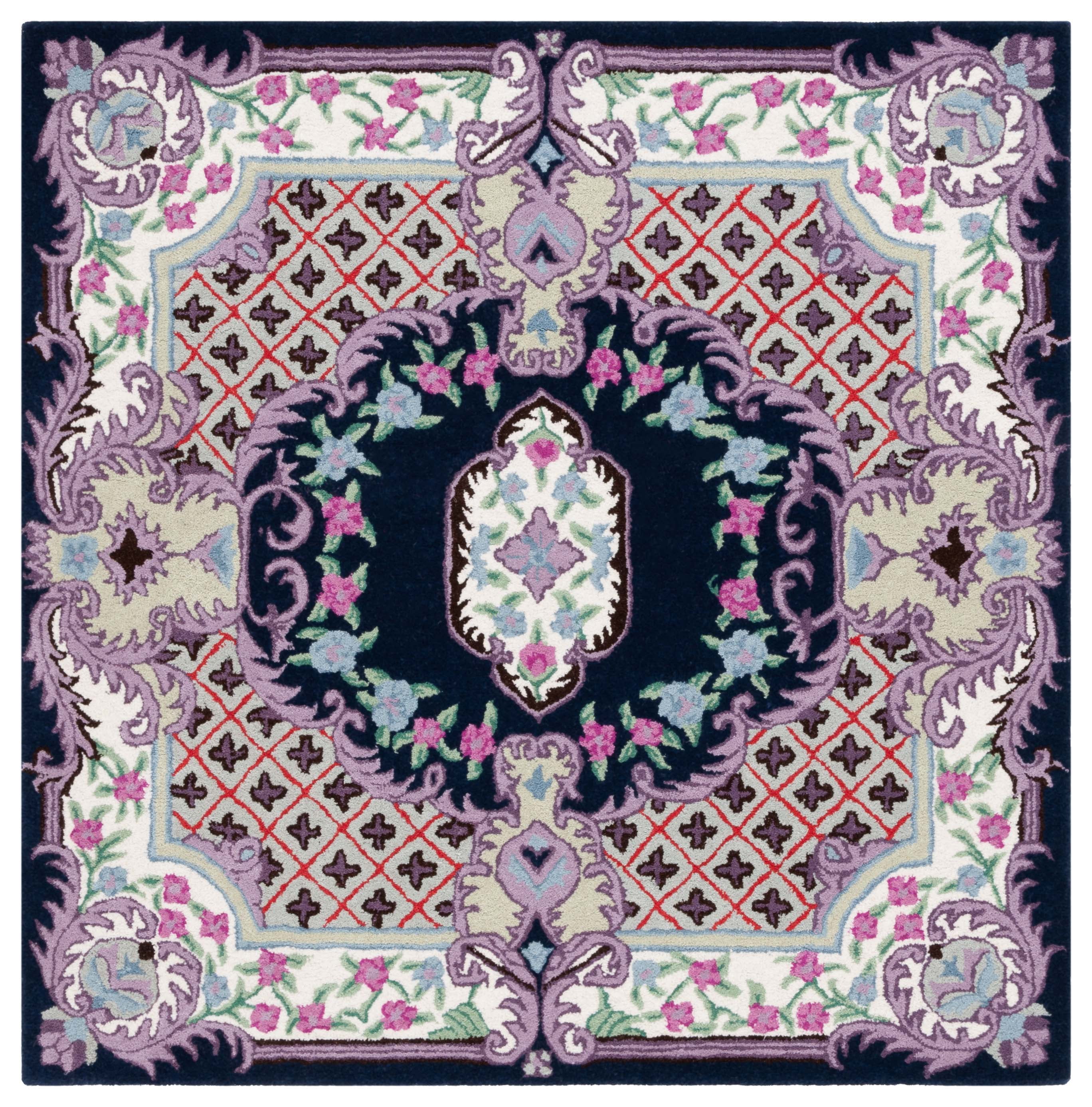 SAFAVIEH Bellagio Chandler Floral Wool Area Rug, Navy/Ivory, 5' x 5' Square