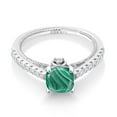 thumbnail image 2 of Gem Stone King 925 Sterling Silver Green Malachite and White Created Sapphire Engagement Ring for Women (1.77 Cttw, Cushion 6MM, Gemstone Birthstone, Available in Size 5, 6, 7, 8, 9), 2 of 5