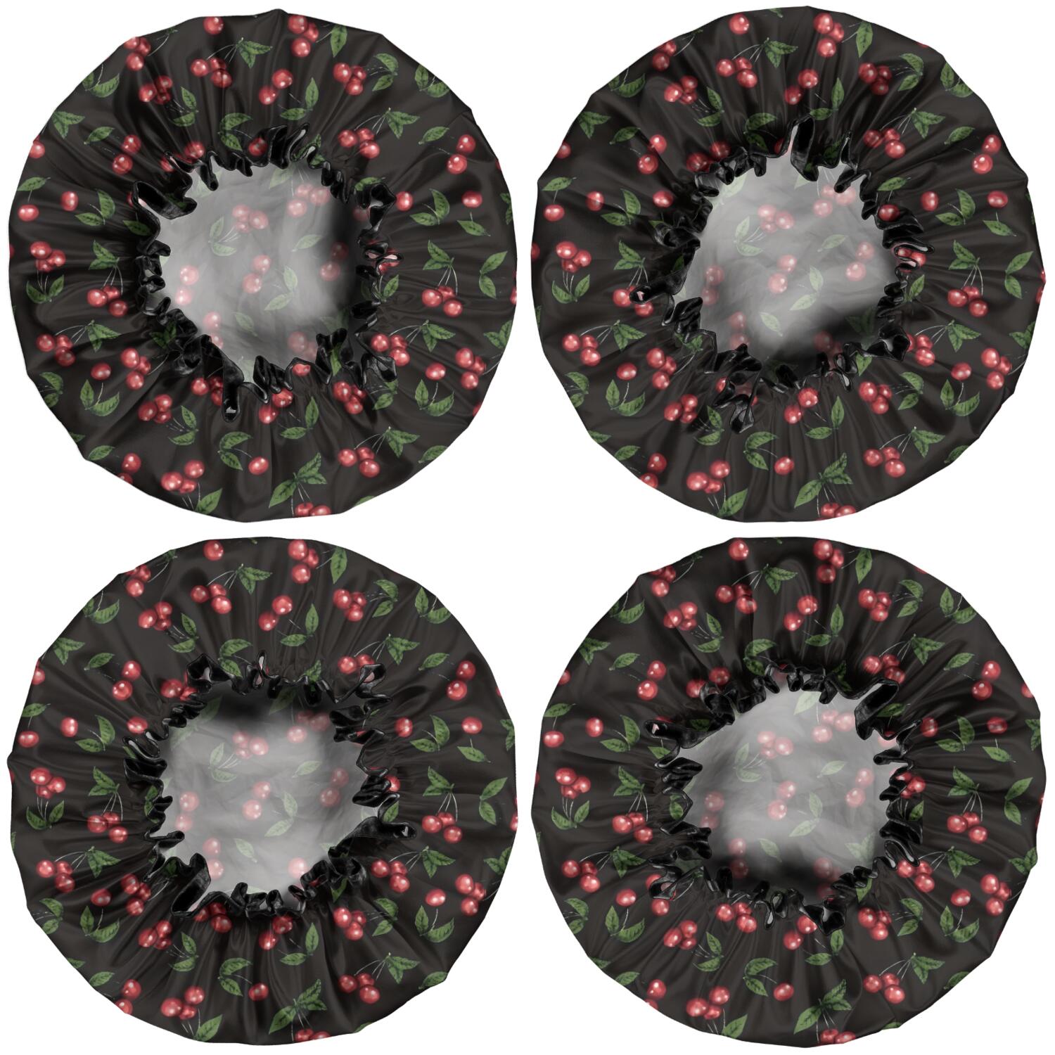 Shower Caps,Black Christmas Cherry Pattern Waterproof Shower Cap for Women 4 Pieces,Double Reusable Hair Cover for Shower PEVA Elastic Stretch Hem