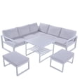 thumbnail image 2 of Metal-Framed Outdoor Sectional Sofa with Coffee Table, Modern Industrial Patio Sofa Set with 2 Loveseat,1 Single Chair,1 Table and 2 Bench, Upholstered Sofa Couch for Garden Pool, White, 2 of 7