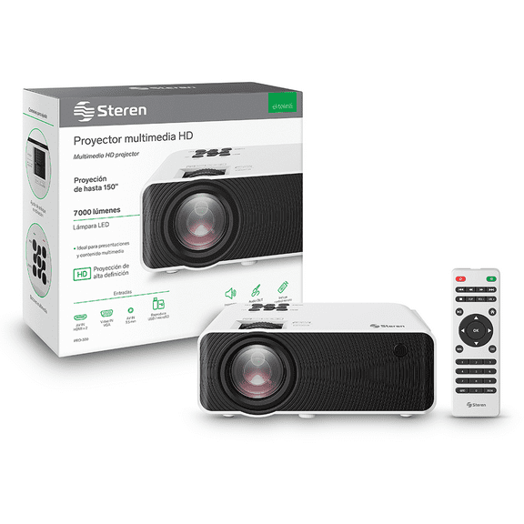 Proyector multimedia HD de 7000 lúmenes, portátil Steren PRO-300