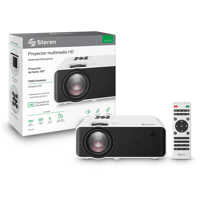 Proyector multimedia HD de 7000 lúmenes, portátil Steren PRO-300