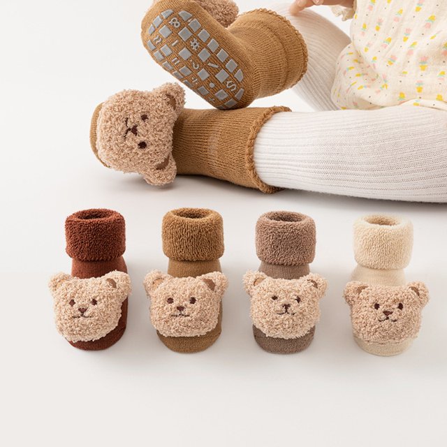 Cute Cartoon Animal Baby Socks for Boy Girl Winter Spring Soft Cotton Bear Cat Elephant Anti Slip Soled Newborn Toddler Socks4L(1-3T ) He Qiyong unisex