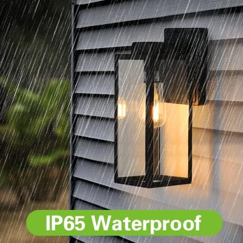 Extra Large Outdoor Wall Lantern,20 Inch Outdoor Wall Lights, Exterior Waterproof Wall Sconce, Anti-Rust Wall Mounted Lighting with Glass Shade, Matte Black Wall Lamp with E26 Socket for Porch