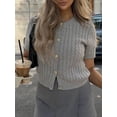 thumbnail image 6 of Female Short Sleeve Cardigan Cable Knit Cropped Button Down Crewneck Sweater Tops Gray L, 6 of 8