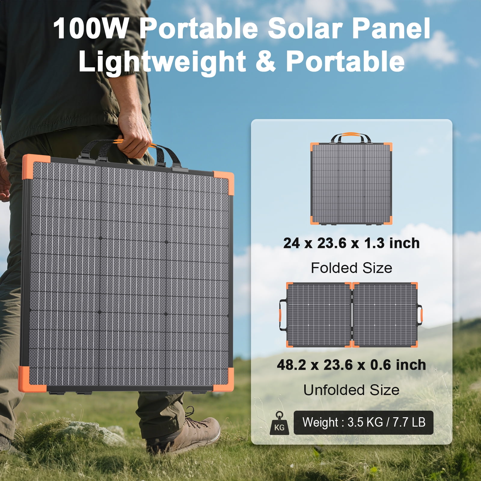 MHPOWOS 100W 20V Bifacial Portable Solar Panel High Efficiency Foldable Solar Panel Charger IP68 Waterproof for Power Station Solar Generator Outdoor Camping RV Off Grid System