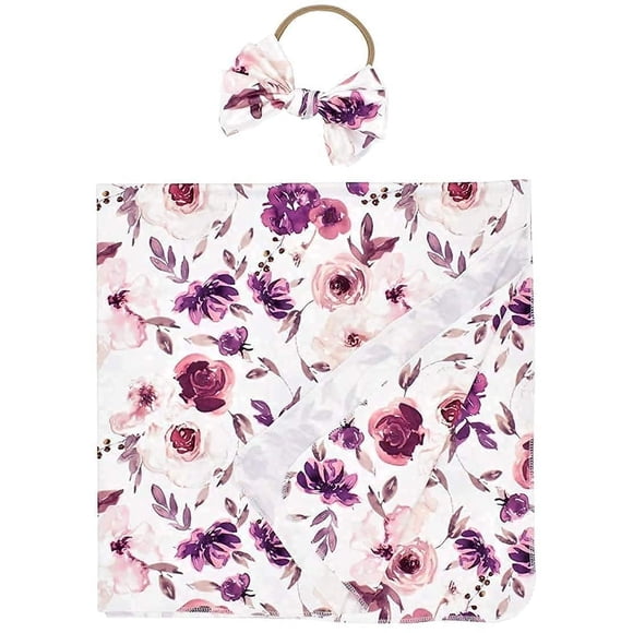 Manta para bebés BxuanW, 80 x 80 cm, diseño floral morado