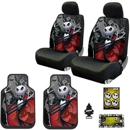 New 10 Pieces Nightmare Before Christmas Jack Skellington Ghostly Car Truck SUV Seat Covers Floor Mat Set with Air Freshener