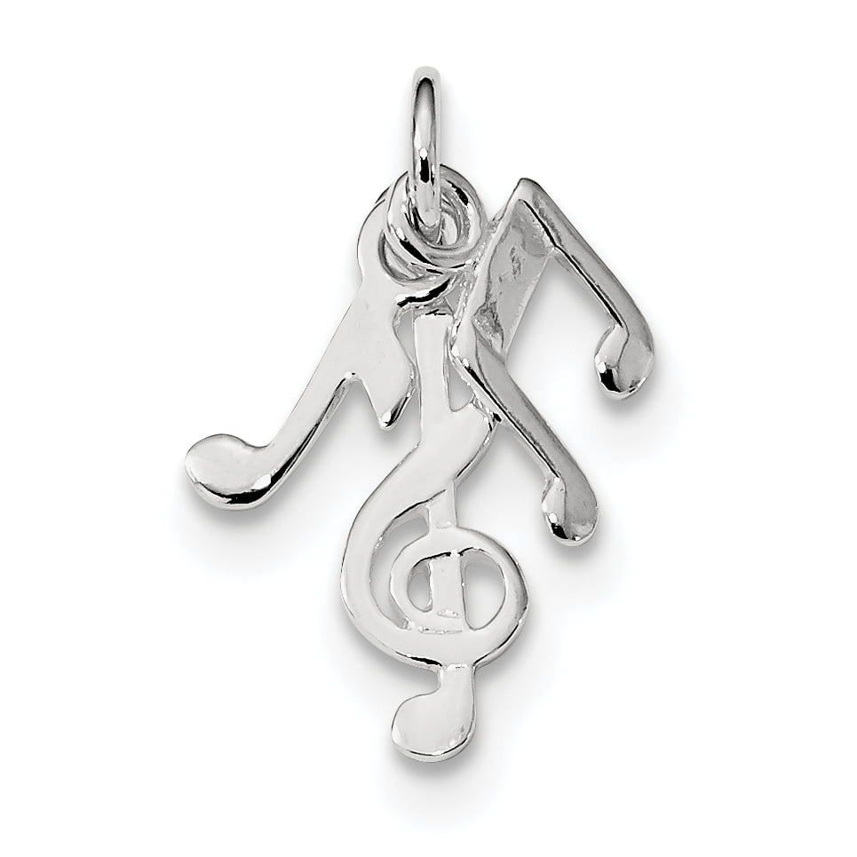 925 Sterling Silver Rhodium Plateded Polished Music Notes Charm