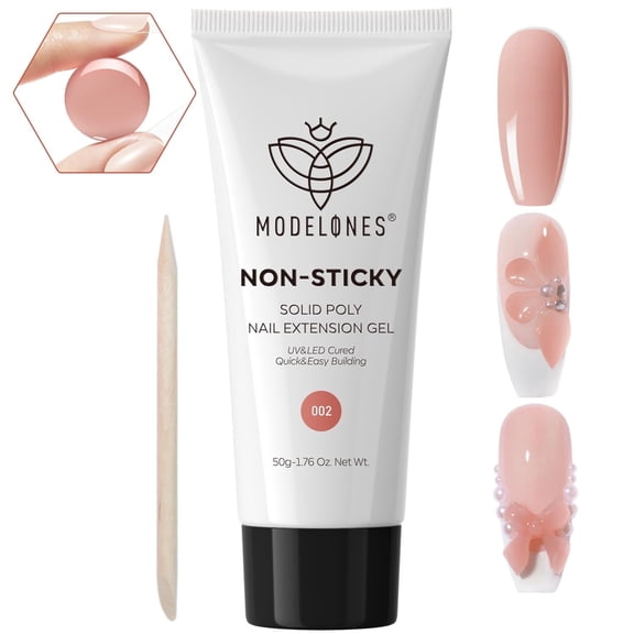 modelones Solid Builder Gel for Nails, Non-Sticky Upgraded Poly Extension Hard Gel Nude for 3D Art Sculpting Molding Beginners-friendly 50g