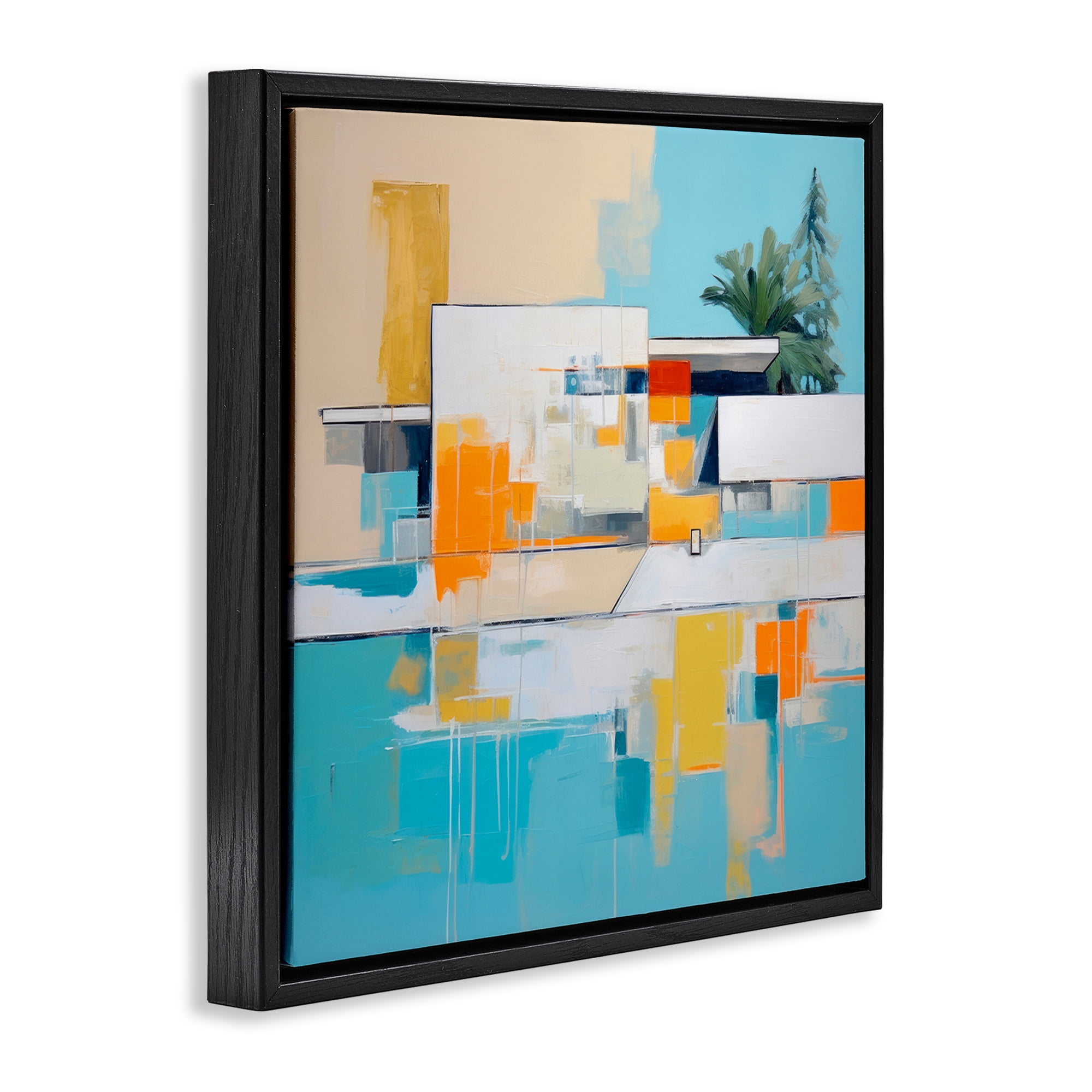 Stupell Industries Tropical Abode Abstraction Town & City Painting Black Floater Framed Canvas Art Print Wall Art, 25 x 25