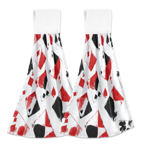 BZSMCE Hanging Hand Towels Fashion Cards Of Chance Pattern 2-Pack - Velcro Style Bathroom Kitchen Towels