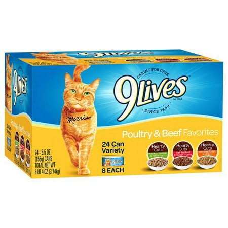 9Lives Adult Nutrient Enriched Minced Beef  Chicken and Turkey Wet Cat Food Variety Pack  5.5 oz. Can  Pack of 24