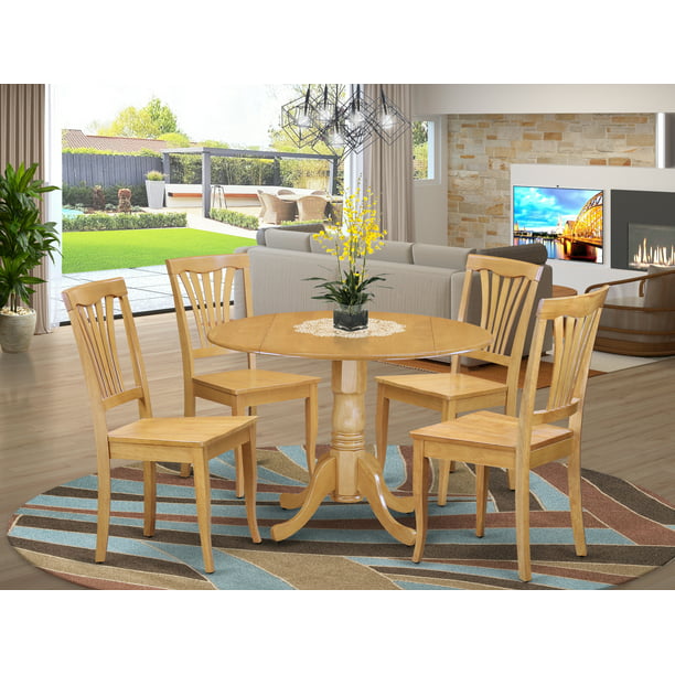 5 Pc Kitchen Table Set Drop Leaf, Round Dining Table Set For 4 Size