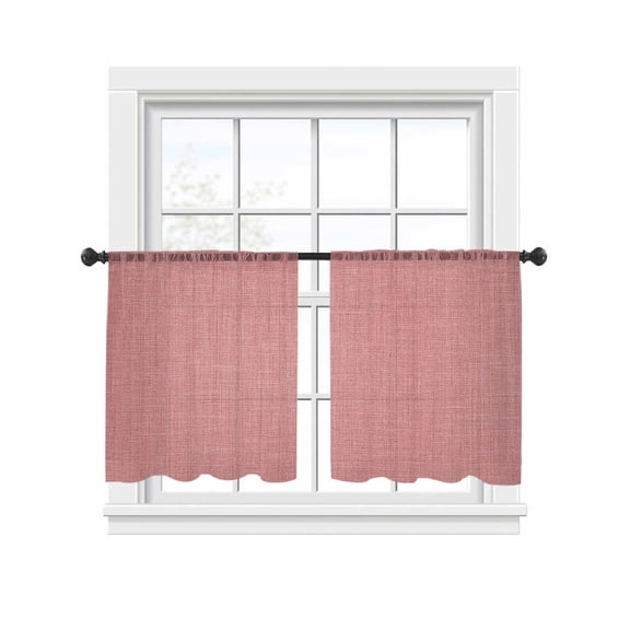 Peach Pink Linen Sheer Curtains 45 inches Long, Farmhouse Pure Color Country Farm Light Filtering Sheer Window Curtains Rod Pocket Voile Drapes for Bedroom Living Room, 2 Panels 52"W x 45"L