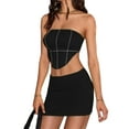 thumbnail image 6 of Blotona Women Skirt Sets 2 Piece Summer Clothes Outfits Contrast Stitch Strapless Corset Tube Tops Short Skirt Set Club Streetwear, 6 of 10