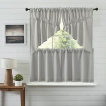VHC Brands Burlap Dove Grey 4 PC Curtain Set (2 Prairie Swag 36x18 and 2 Tier 24x36)