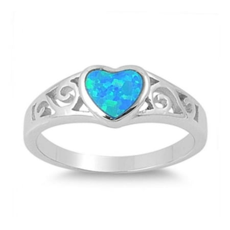 - 925 Sterling Silver Heart Shaped Ring With Lab opal Gem