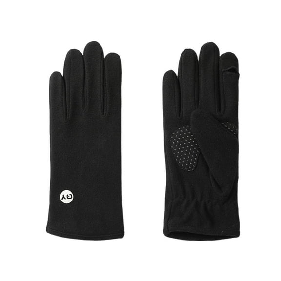 1 Pair Winter Gloves Fingertip Flap Design Touch Screen Anti-slip Warm Soft Knit Lining Gloves Ideal for Cycling-One Size,Black