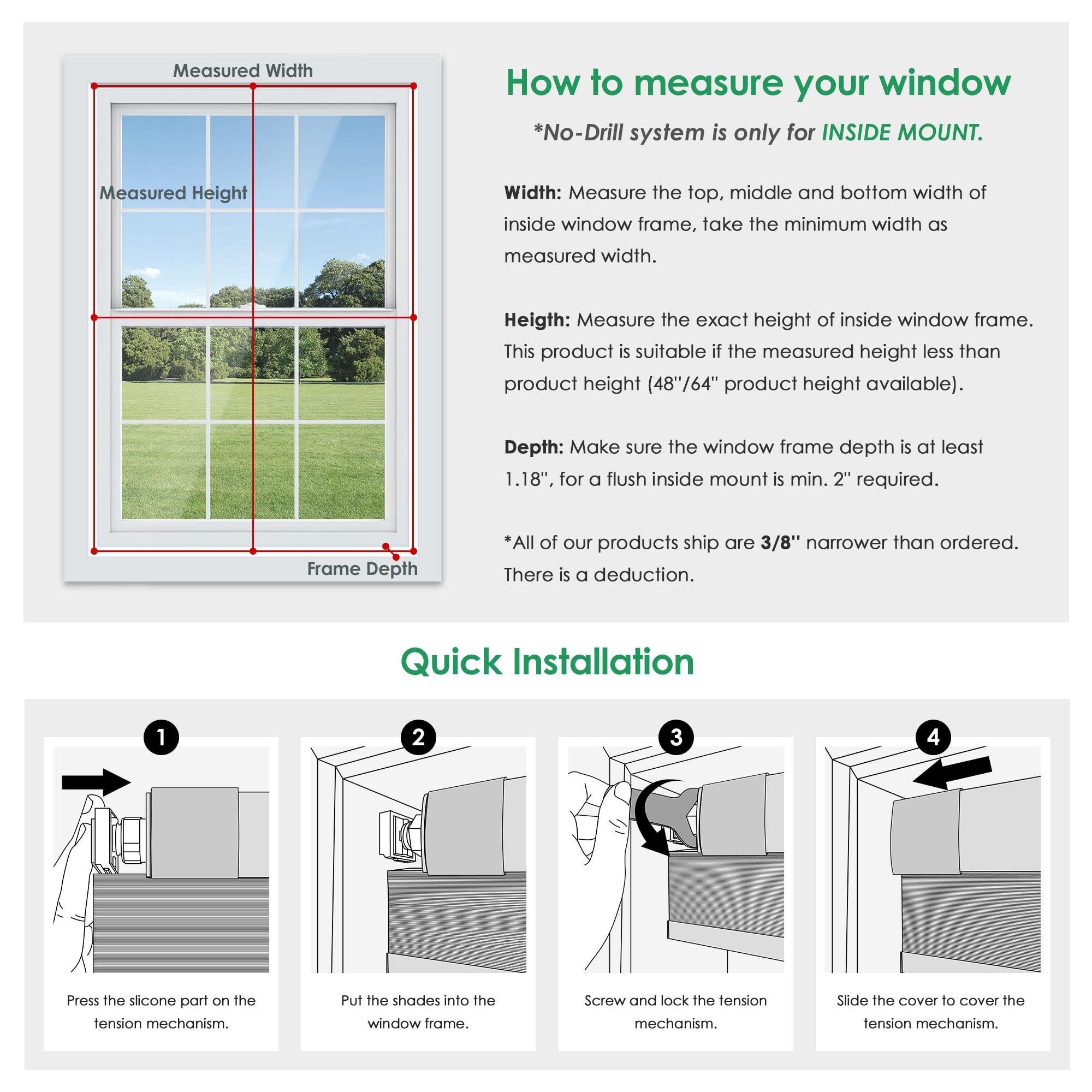 No Tools Drill Cordless Cellular Shades  Blackout Light Blocking Honeycomb For Home Thermal Insulation Blinds Windows 21" W X 48" H Beige