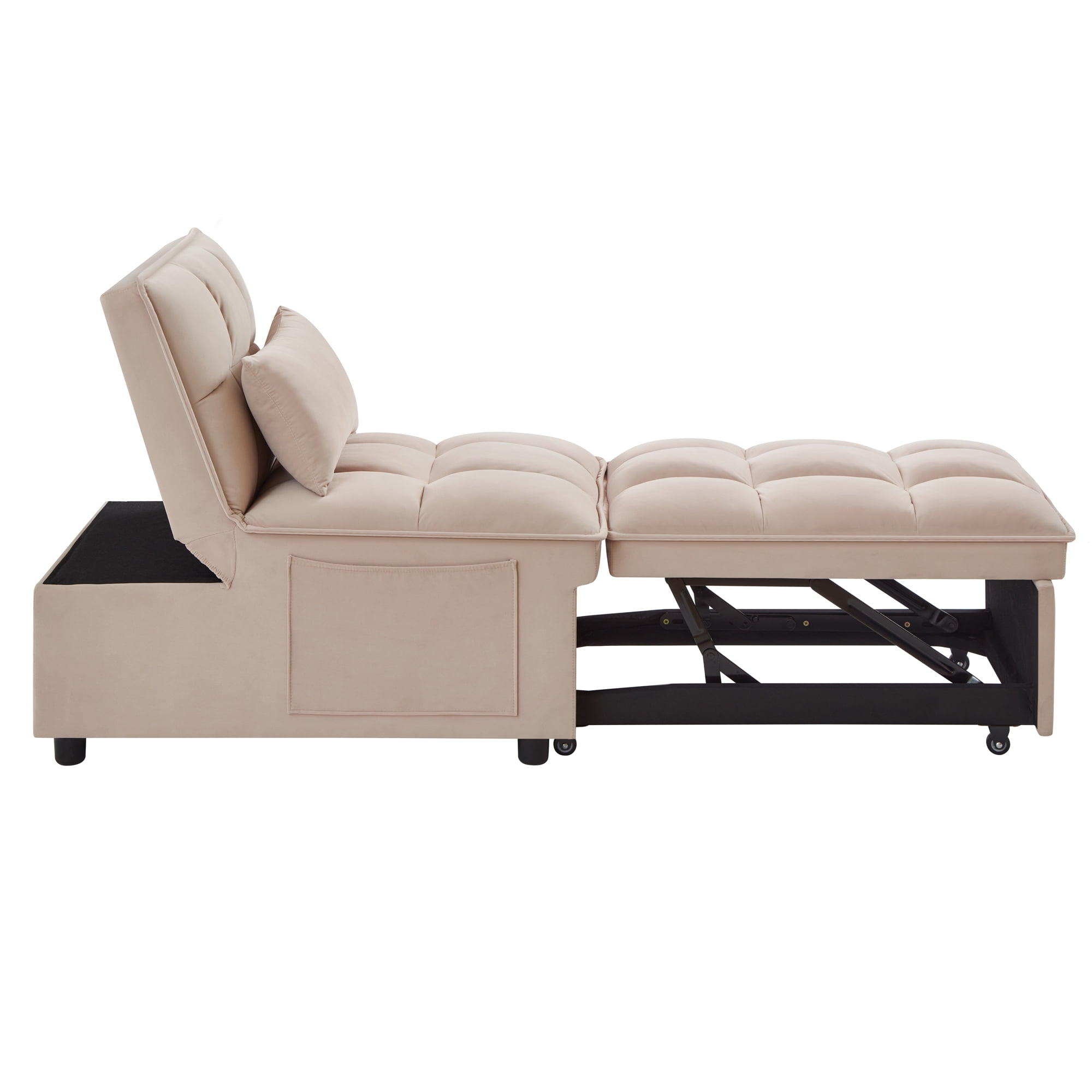 Miniyam 4 in 1 Tufted Single Pull-out Sofa Bed with Adjustable Backrest and Pillows, Taupe