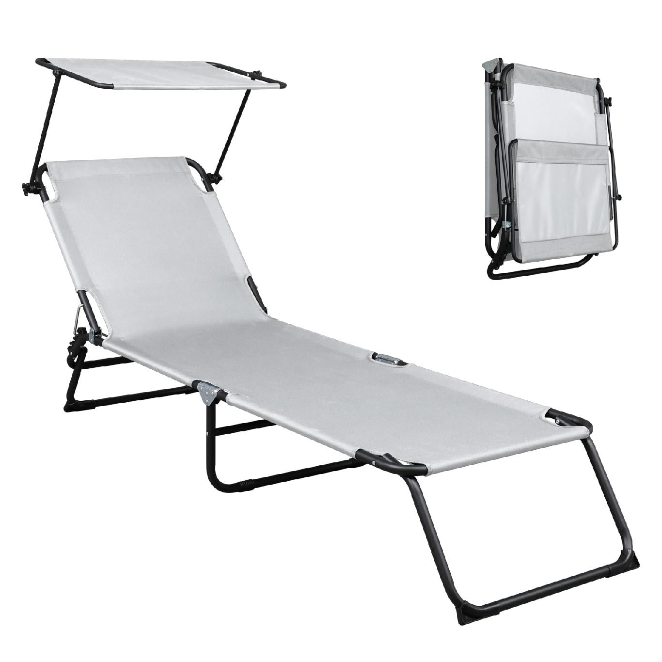 VINGLI Folding Chaise Lounge, Adjustable 4 Position Patio Chair