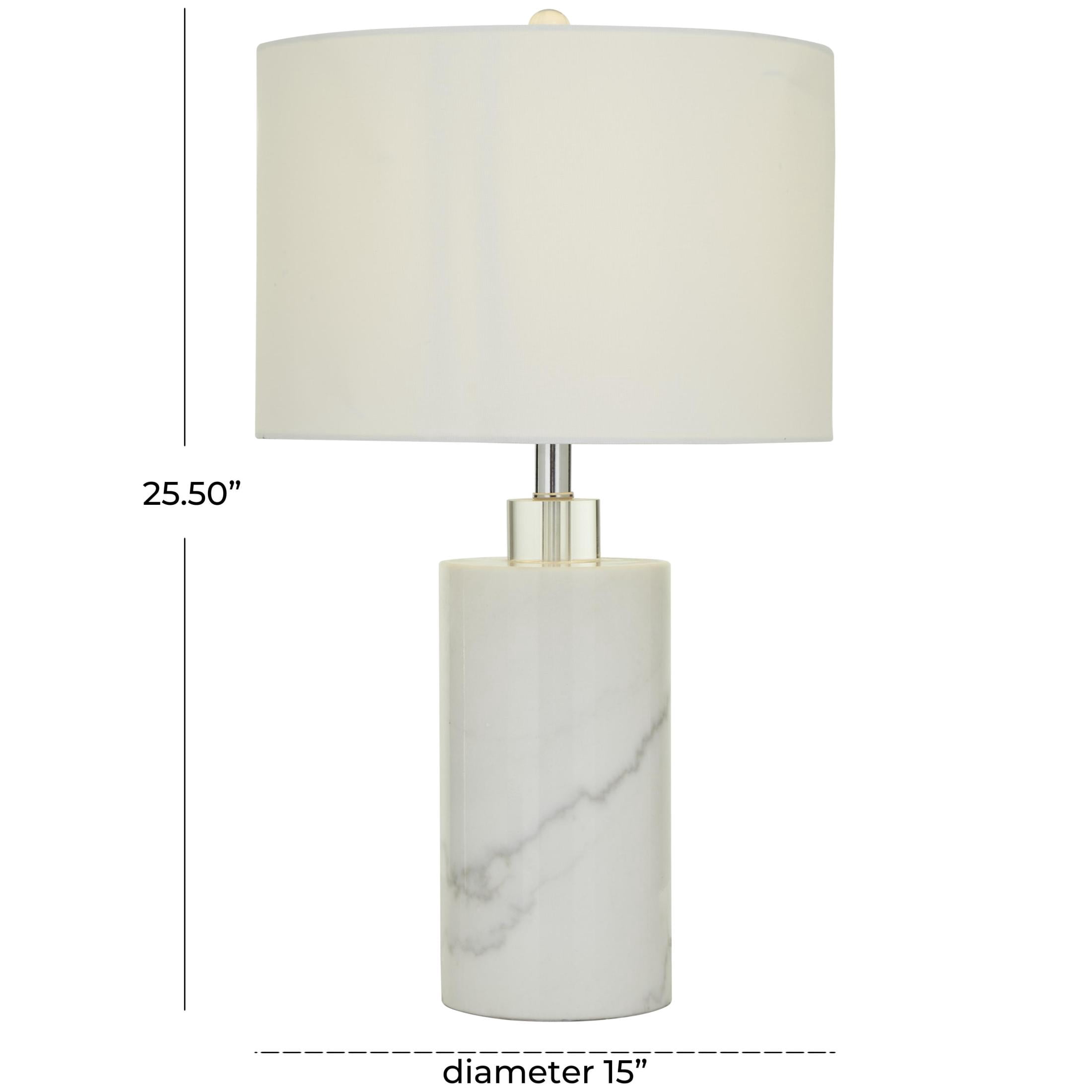 DecMode 26" Thick Stand White Table Lamp with White Cotton Shade