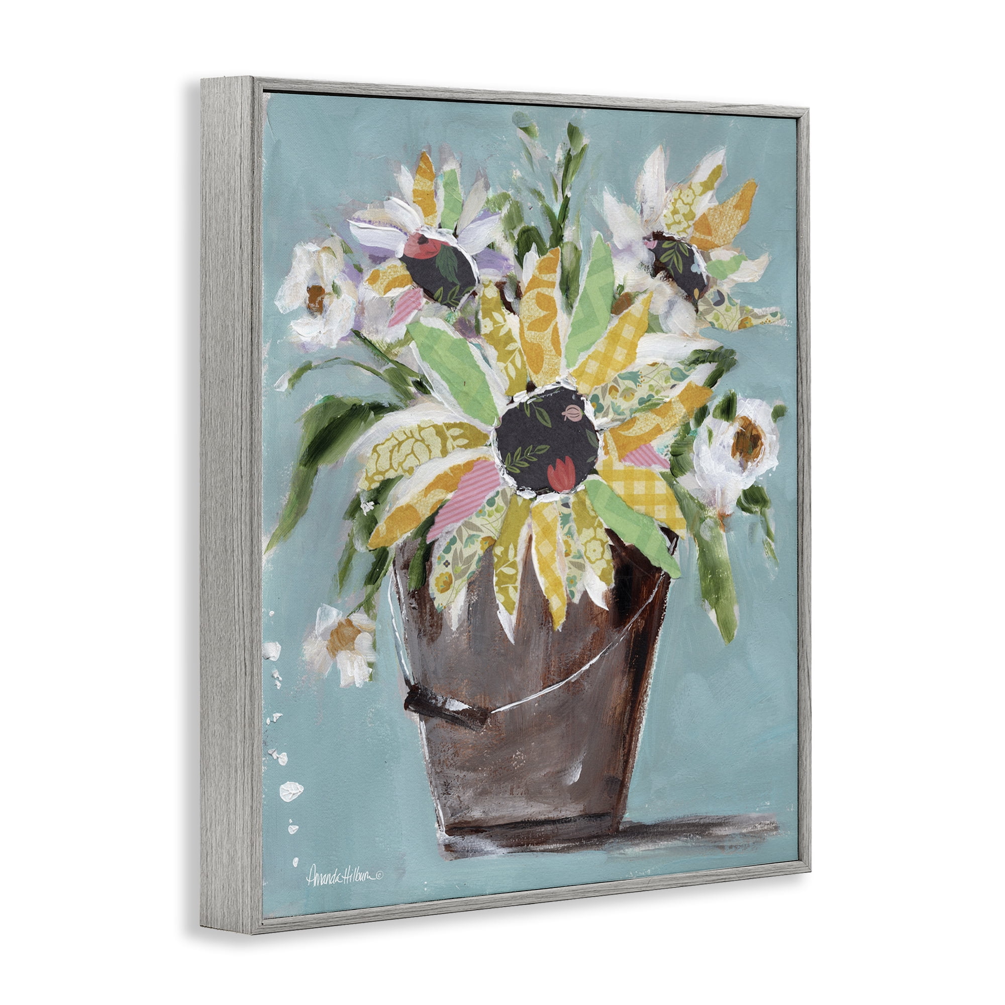 Stupell Industries Flower Bucket Bouquet Botanical & Floral Painting Gray Framed Art Print Wall Art, 24 x 30