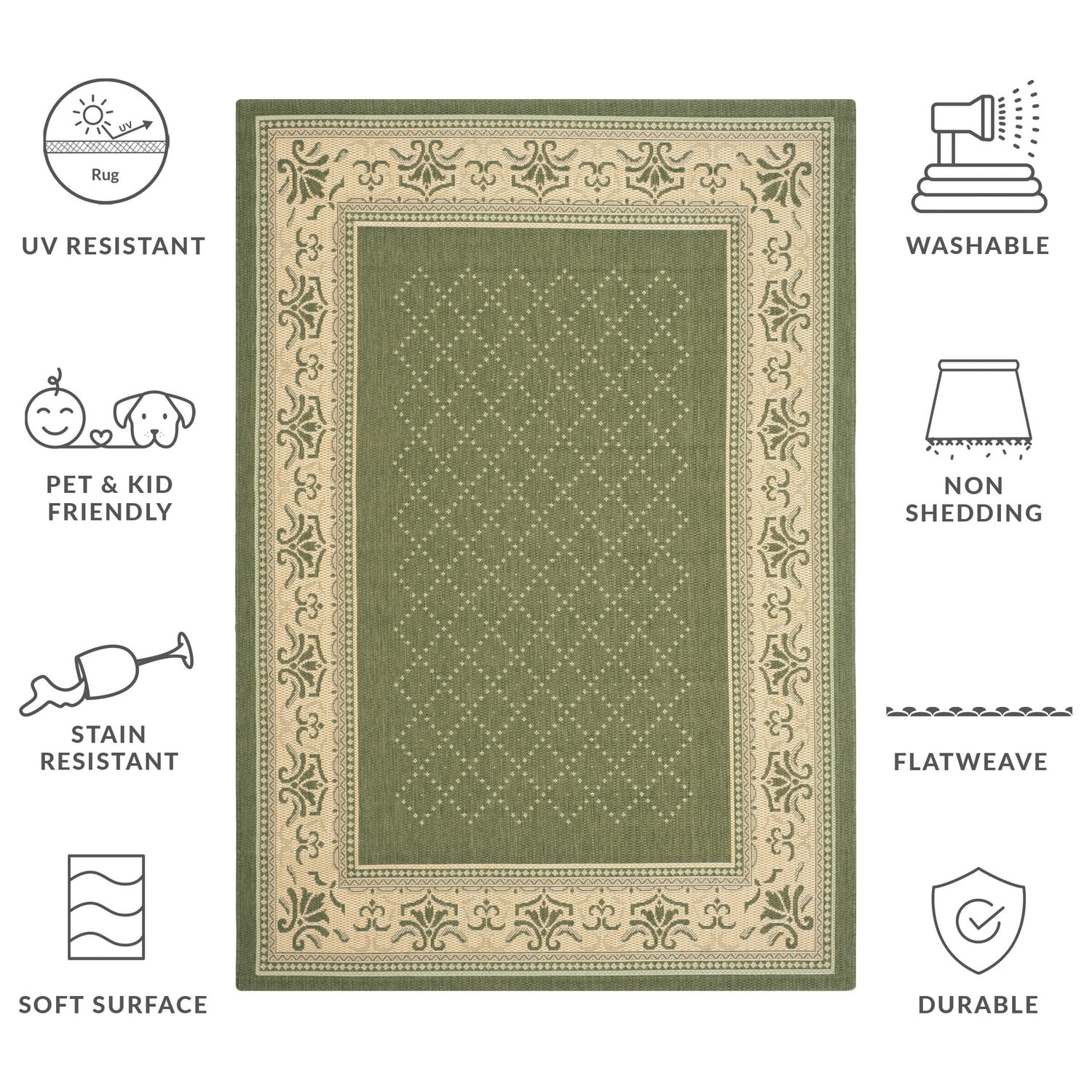 Safavieh Courtyard Eva Oriental Indoor/Outdoor Area Rug, Olive/Natural, 5'3" x 7'7"