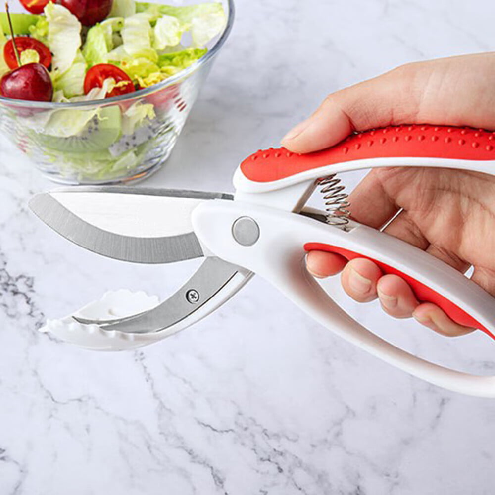 Seekfunning Multi-functional Kitchen Stainless Steel Scissors, Salad Vegetable Scissors, Fruit Scissors, 9-Inch Salad Scissors, Black