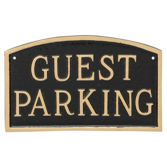 Montague Metal Products Arch Guest Parking Statement Plaque Sign, Black with Gold Lettering, 10" x 15"