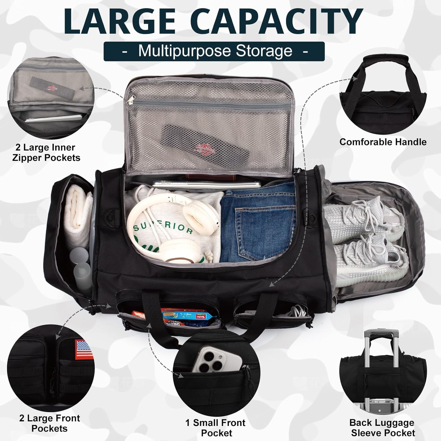25.6In Gym Bag for Men, 50L Large 3 in 1 Sports Travel Duffle Bag with Shoes Compartment,Water Resistant Travel Backpack Weekender Overnight Bag with Wet Pocket for Women Camping Touring