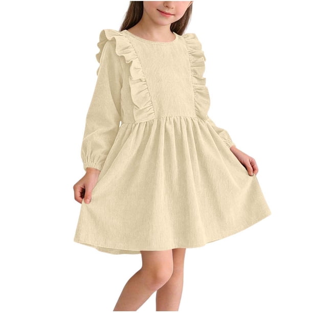 Vestido Largo de Manga Larga Niñas Color Sólido Cuello Redondo Moda Cómoda para la Fiesta Diaria Casual