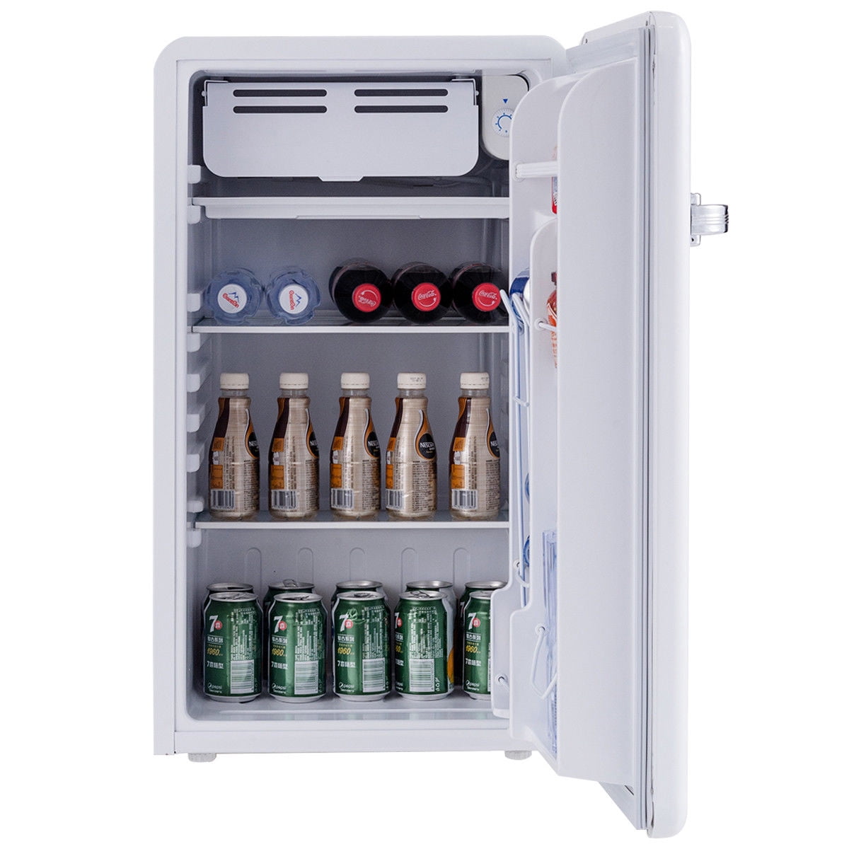 Costway 3.2 Cu Ft Retro Compact Refrigerator w/ Freezer Interior Shelves Handle White